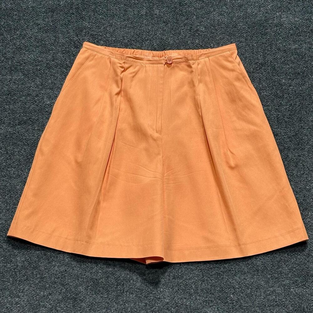 Jax Shorts Womens 14 Orange Silk Cotton Blend Pleated Culotte Elastic Waist